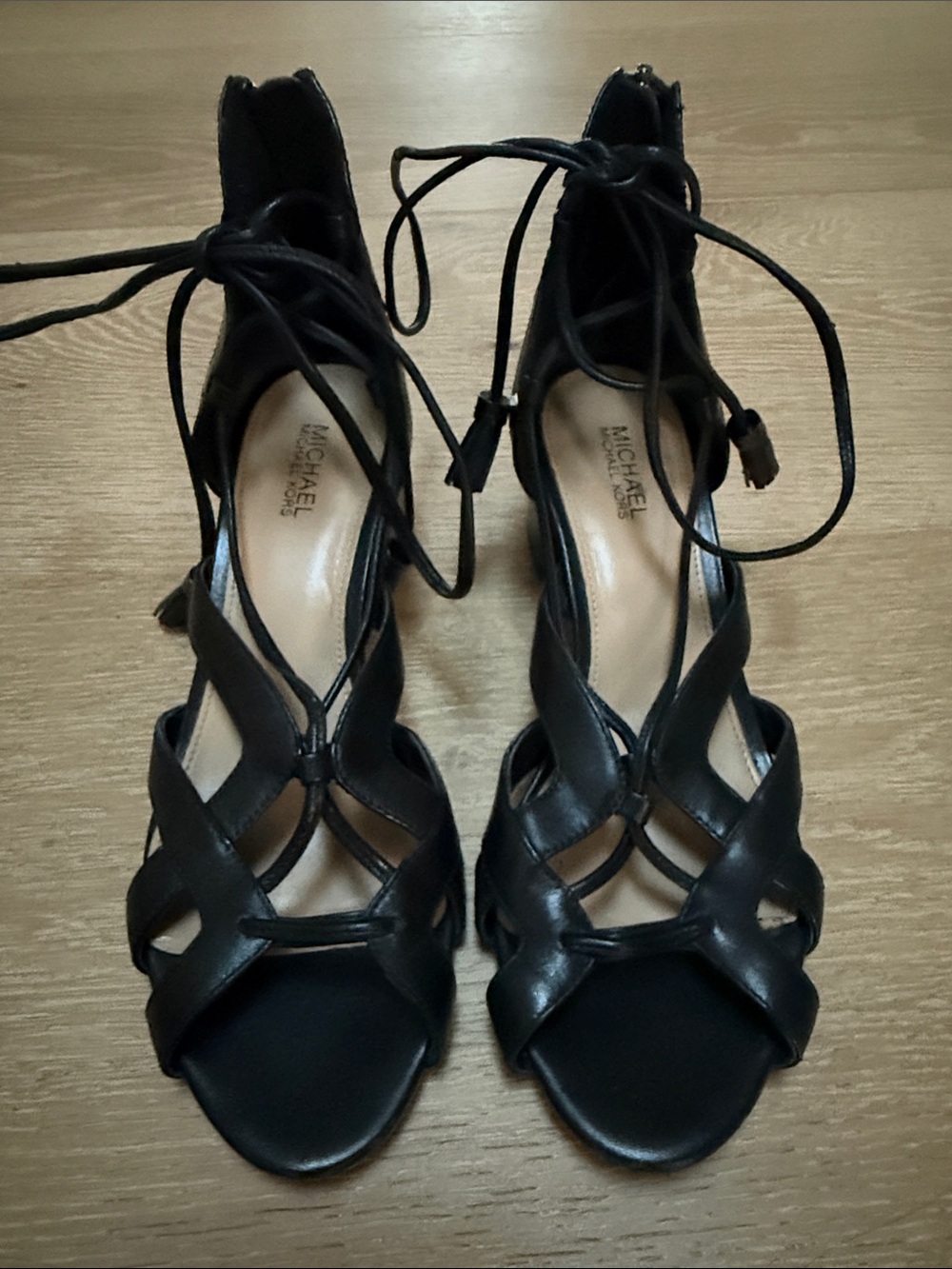 MICHAEL Michael Kors Black Strappy Lace-Up Heeled Sandals